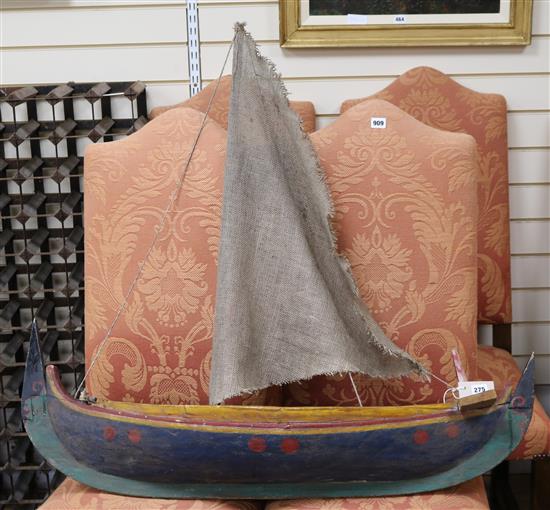 A carved model fishing boat 104cm